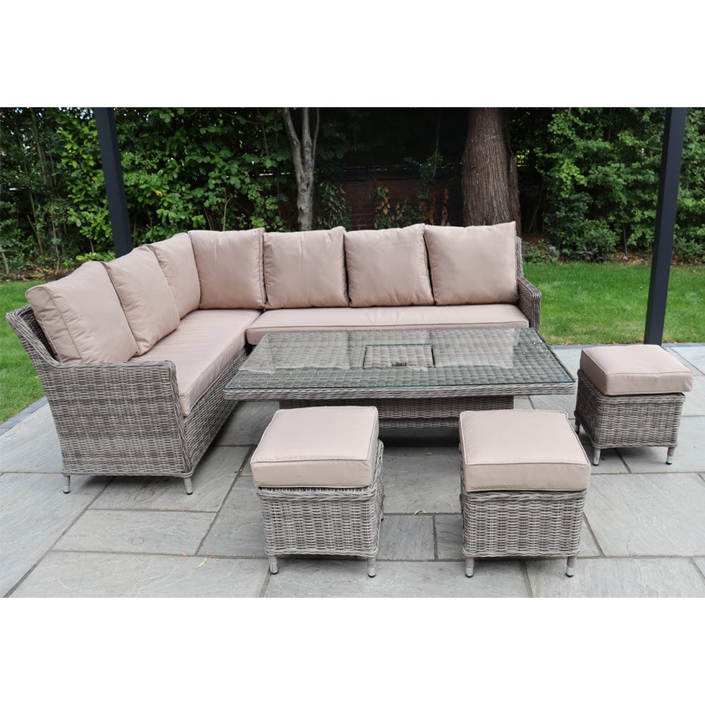 Outdoor Rattan 9 Seater Oxford Corner Dining Set With Ice Bucket and Rising Table