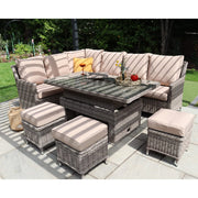 Outdoor Rattan 9 Seater Oxford Corner Dining Set With Ice Bucket and Rising Table