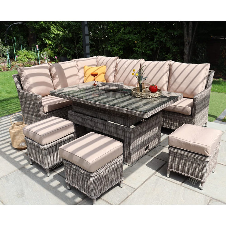 Outdoor Rattan 9 Seater Oxford Corner Dining Set With Ice Bucket and Rising Table