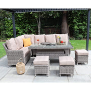 Outdoor Rattan 9 Seater Oxford Corner Dining Set With Ice Bucket and Rising Table