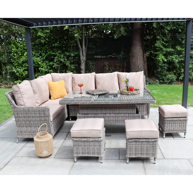 Outdoor Rattan 9 Seater Oxford Corner Dining Set With Ice Bucket and Rising Table
