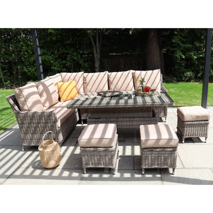 Outdoor Rattan 9 Seater Oxford Corner Dining Set With Ice Bucket and Rising Table
