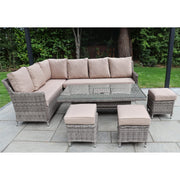 Outdoor Rattan 9 Seater Oxford Corner Dining Set With Ice Bucket and Rising Table