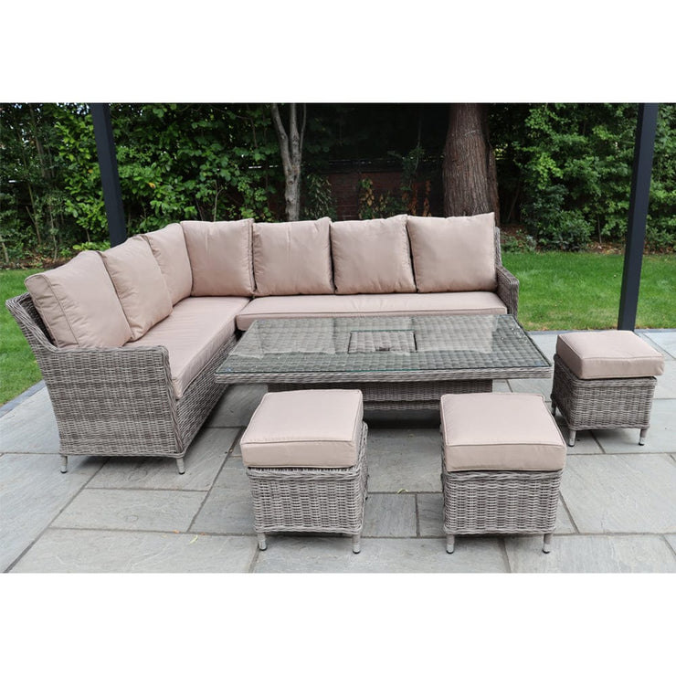 Outdoor Rattan 9 Seater Oxford Corner Dining Set With Ice Bucket and Rising Table