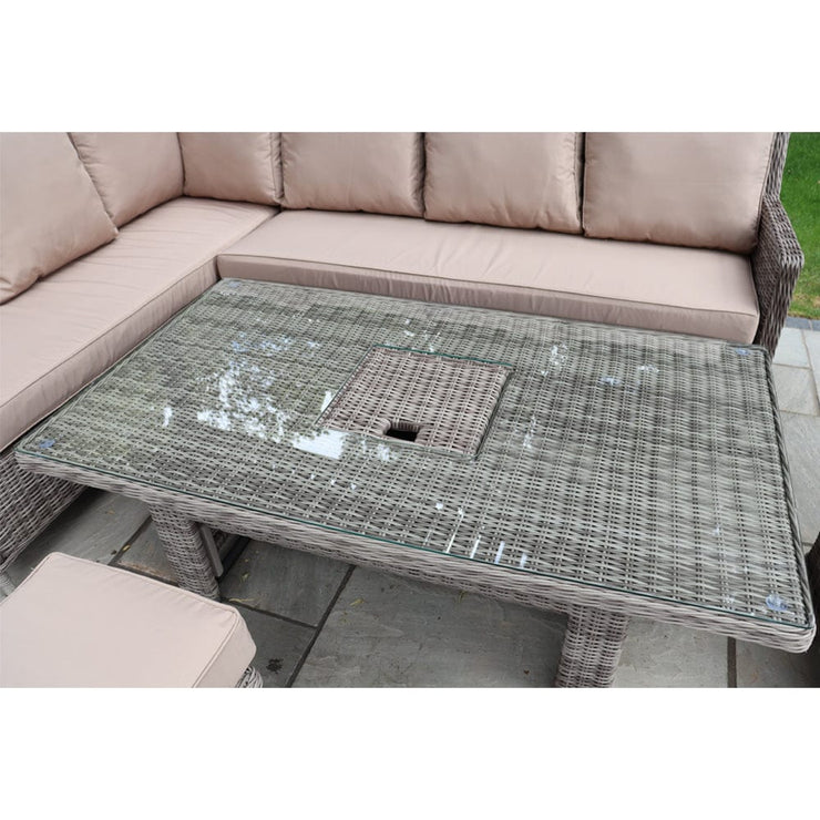 Outdoor Rattan 9 Seater Oxford Corner Dining Set With Ice Bucket and Rising Table