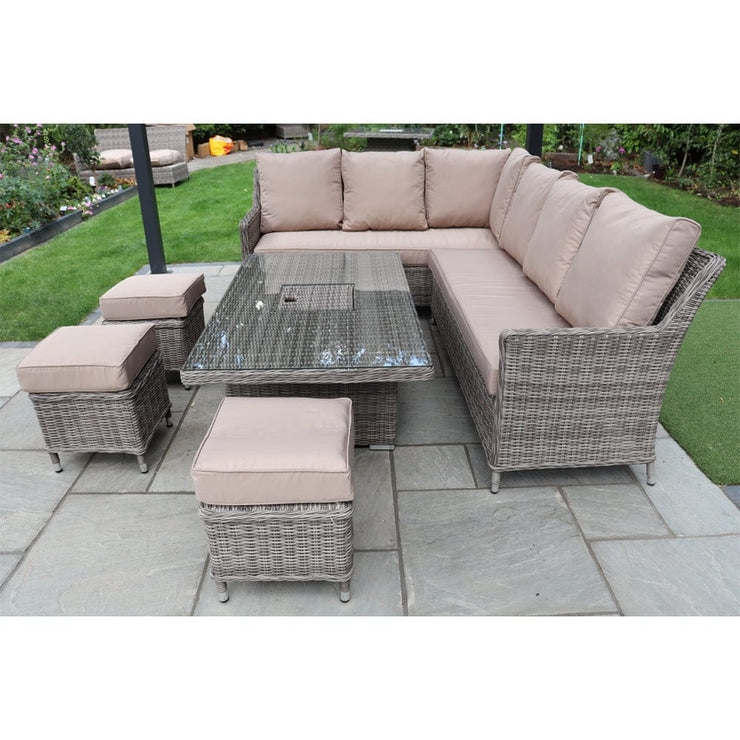 Outdoor Rattan 9 Seater Oxford Corner Dining Set With Ice Bucket and Rising Table