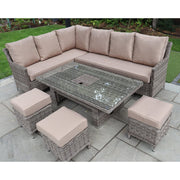Outdoor Rattan 9 Seater Oxford Corner Dining Set With Ice Bucket and Rising Table