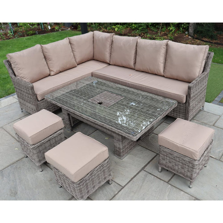 Outdoor Rattan 9 Seater Oxford Corner Dining Set With Ice Bucket and Rising Table