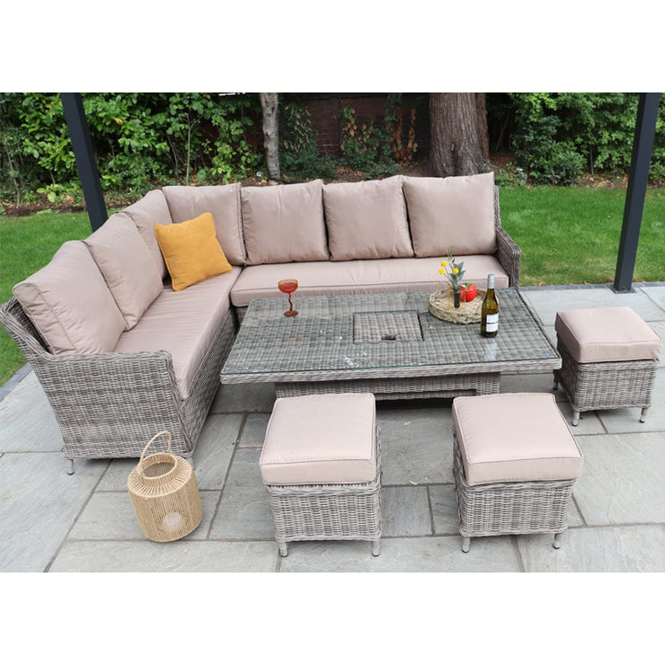 Outdoor Rattan 9 Seater Oxford Corner Dining Set With Ice Bucket and Rising Table