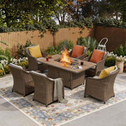 Outdoor 6 Seater Dining Set with Rectangular Fire Pit Table