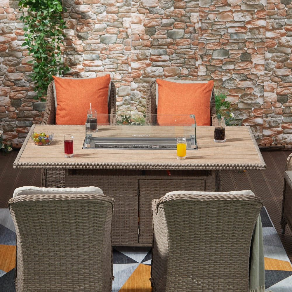Outdoor 6 Seater Dining Set with Rectangular Fire Pit Table