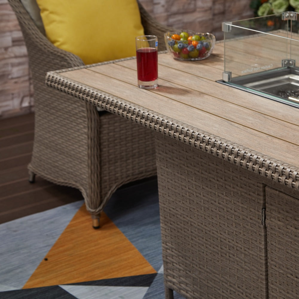 Outdoor 6 Seater Dining Set with Rectangular Fire Pit Table