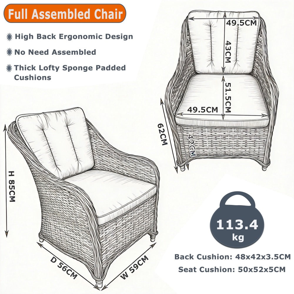 Outdoor 6 Seater Dining Set with Rectangular Fire Pit Table