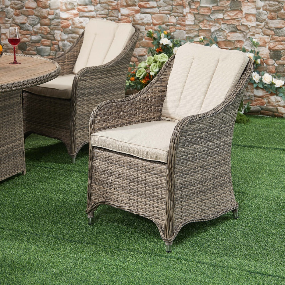 6 Seater Rattan Dining Set with Round Firepit Table
