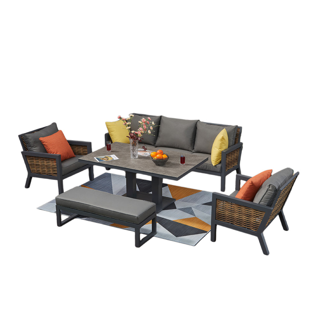 Berlin 7‑Seater Aluminium Outdoor Garden Sofa Set with Lifting Table and Bench