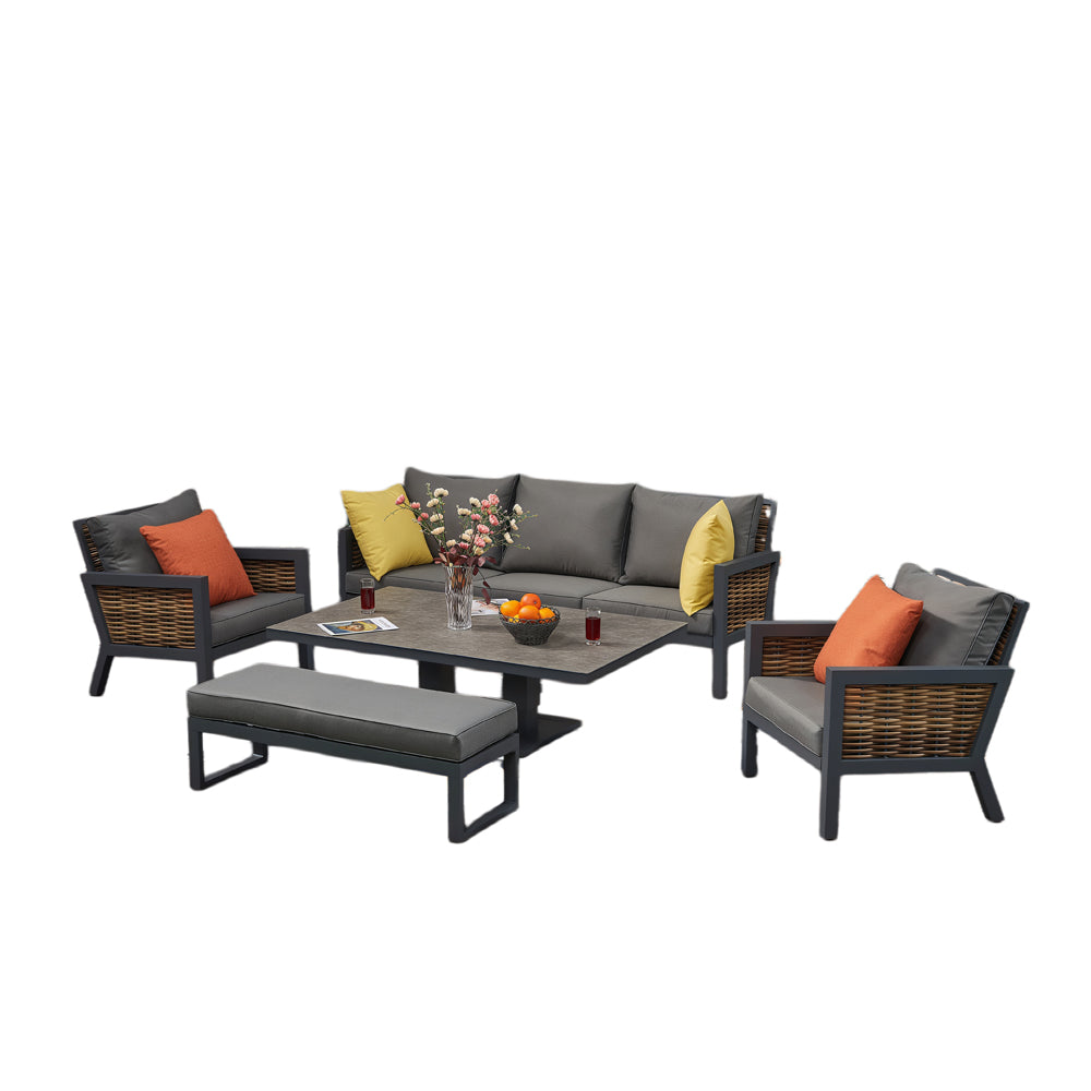 Berlin 7‑Seater Aluminium Outdoor Garden Sofa Set with Lifting Table and Bench