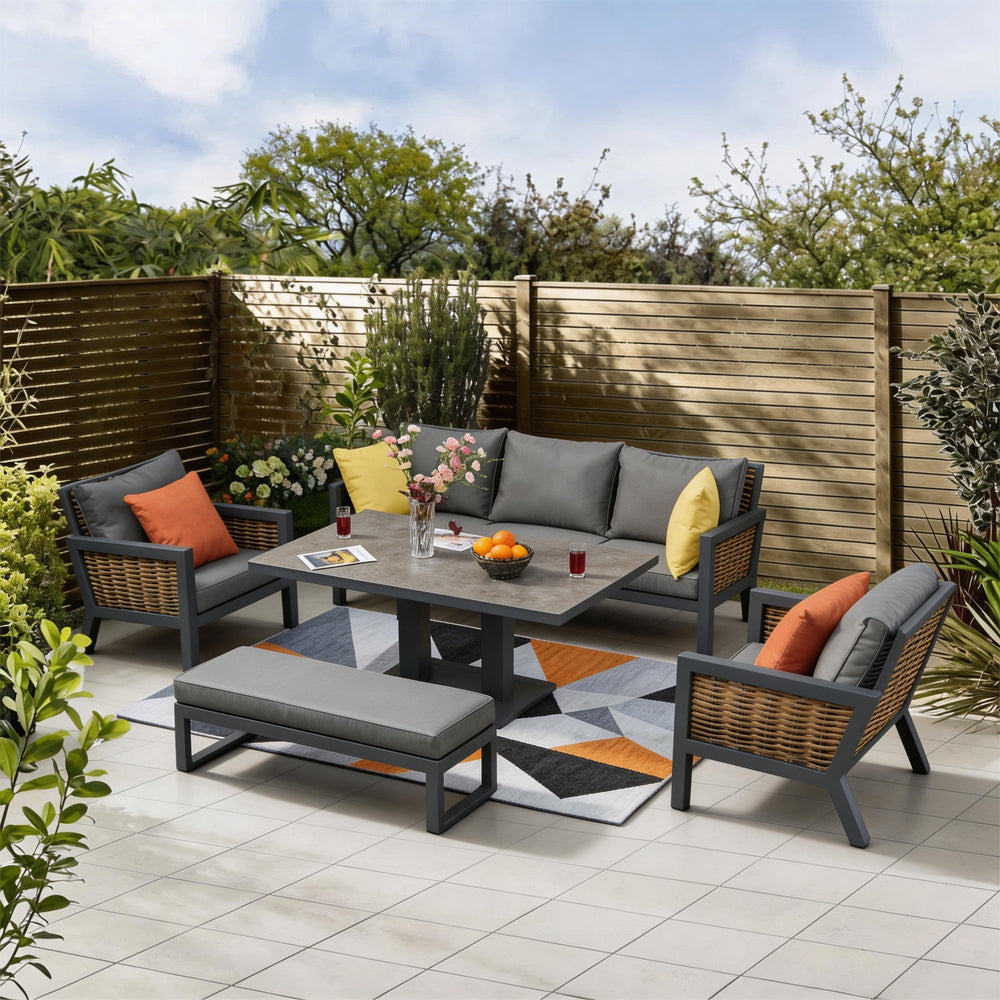 Berlin 7‑Seater Aluminium Outdoor Garden Sofa Set with Lifting Table and Bench