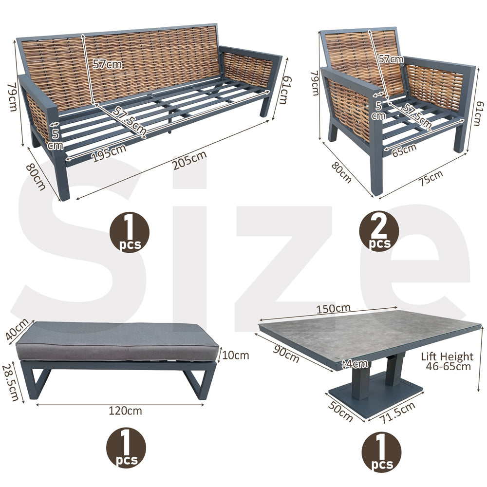 Berlin 7‑Seater Aluminium Outdoor Garden Sofa Set with Lifting Table and Bench