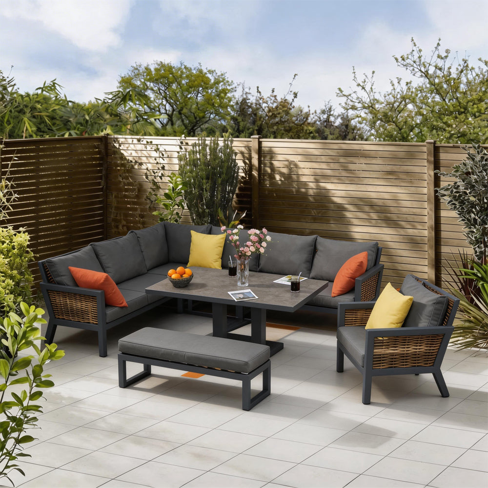 Berlin 9 Seater Aluminium Outdoor Garden Sofa Set with Lifting Table and Bench