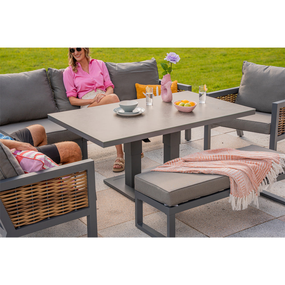 Berlin 9 Seater Aluminium Outdoor Garden Sofa Set with Lifting Table and Bench
