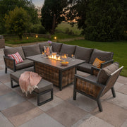 Berlin 9 Seater Aluminium Outdoor Corner Sofa Set with Fire Pit Table and Bench