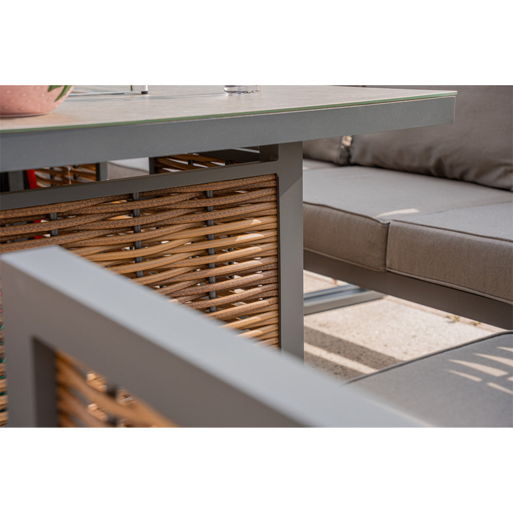 Berlin 9 Seater Aluminium Outdoor Corner Sofa Set with Fire Pit Table and Bench