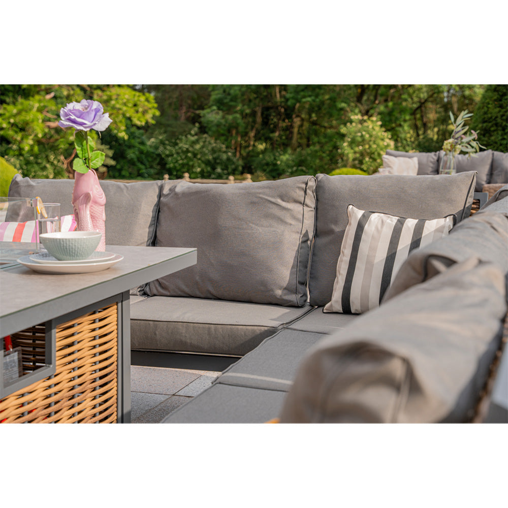 Berlin 9 Seater Aluminium Outdoor Corner Sofa Set with Fire Pit Table and Bench