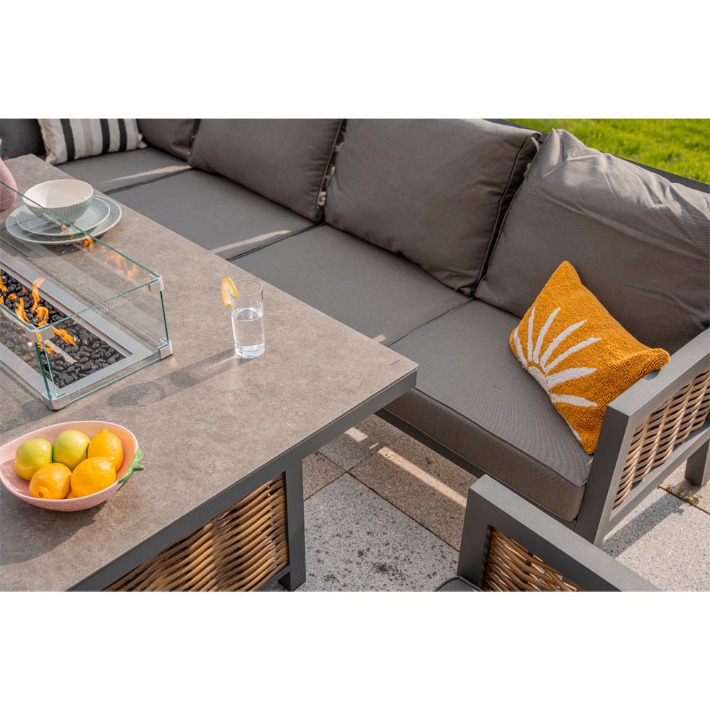Berlin 9 Seater Aluminium Outdoor Corner Sofa Set with Fire Pit Table and Bench