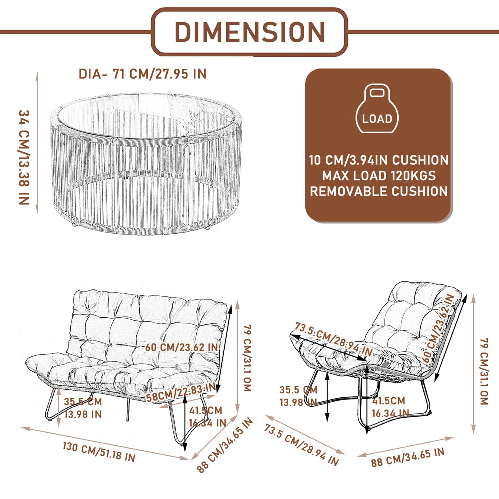 4‑Seater Outdoor Sofa Set with Coffee Table