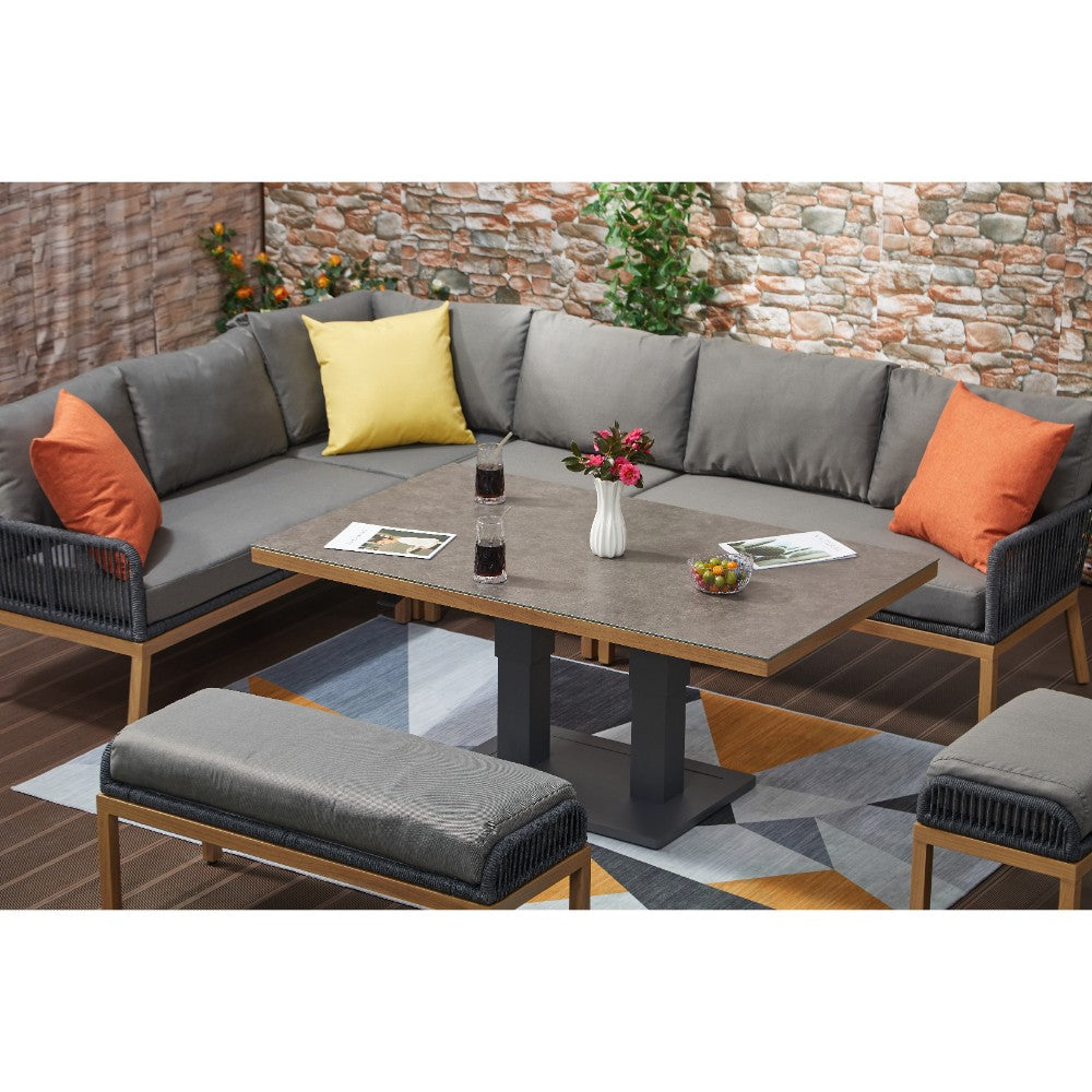Berlin Aluminum Rope Outdoor 10-Seater Corner Sofa Set with Lifting Table