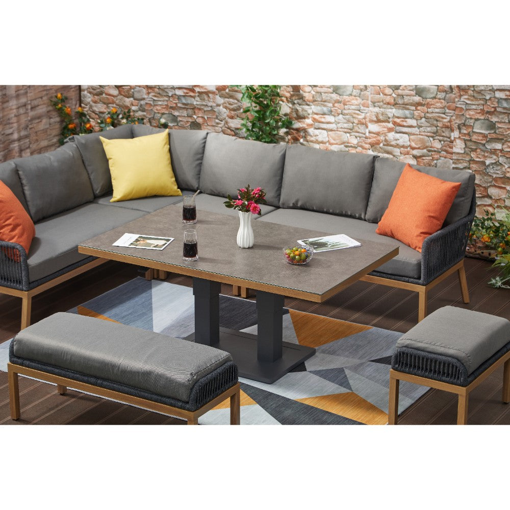 Berlin Aluminum Rope Outdoor 10-Seater Corner Sofa Set with Lifting Table