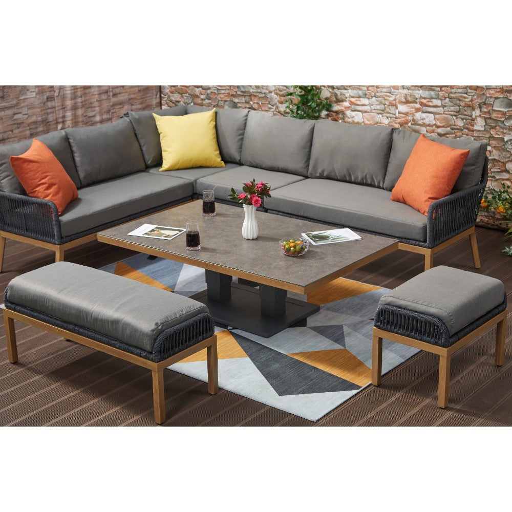 Berlin Aluminum Rope Outdoor 10-Seater Corner Sofa Set with Lifting Table
