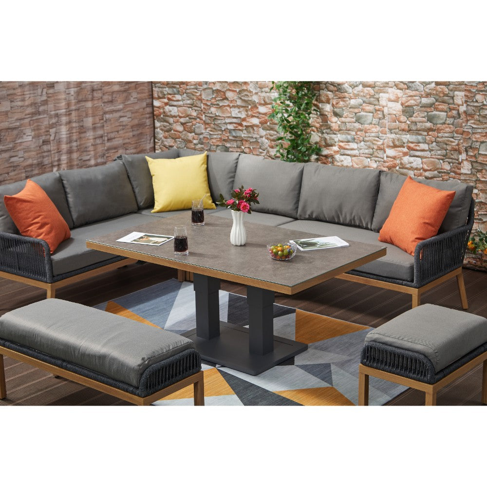 Berlin Aluminum Rope Outdoor 10-Seater Corner Sofa Set with Lifting Table