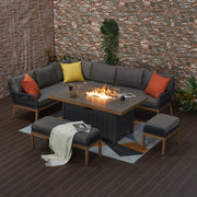Berlin Outdoor aluminum & Rope 10-Seater Corner Sofa Set with Firepit Table
