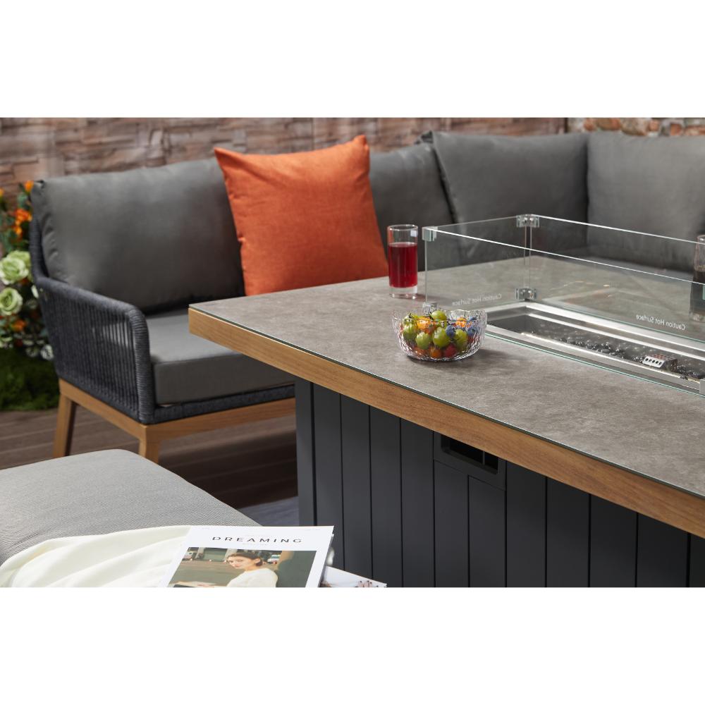 Berlin Outdoor aluminum & Rope 10-Seater Corner Sofa Set with Firepit Table