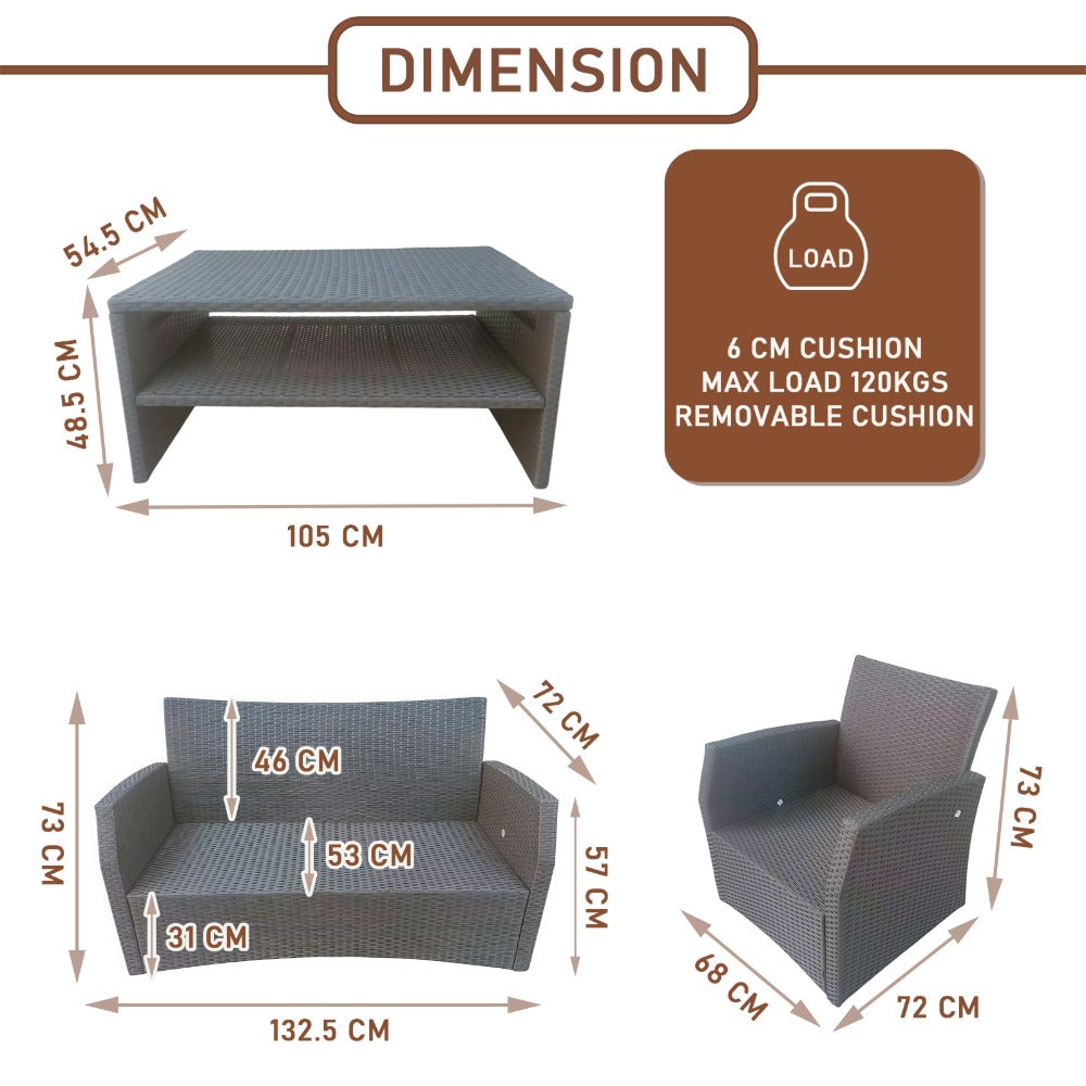 6 Seater Rattan Outdoor Sofa Set with Coffee Table
