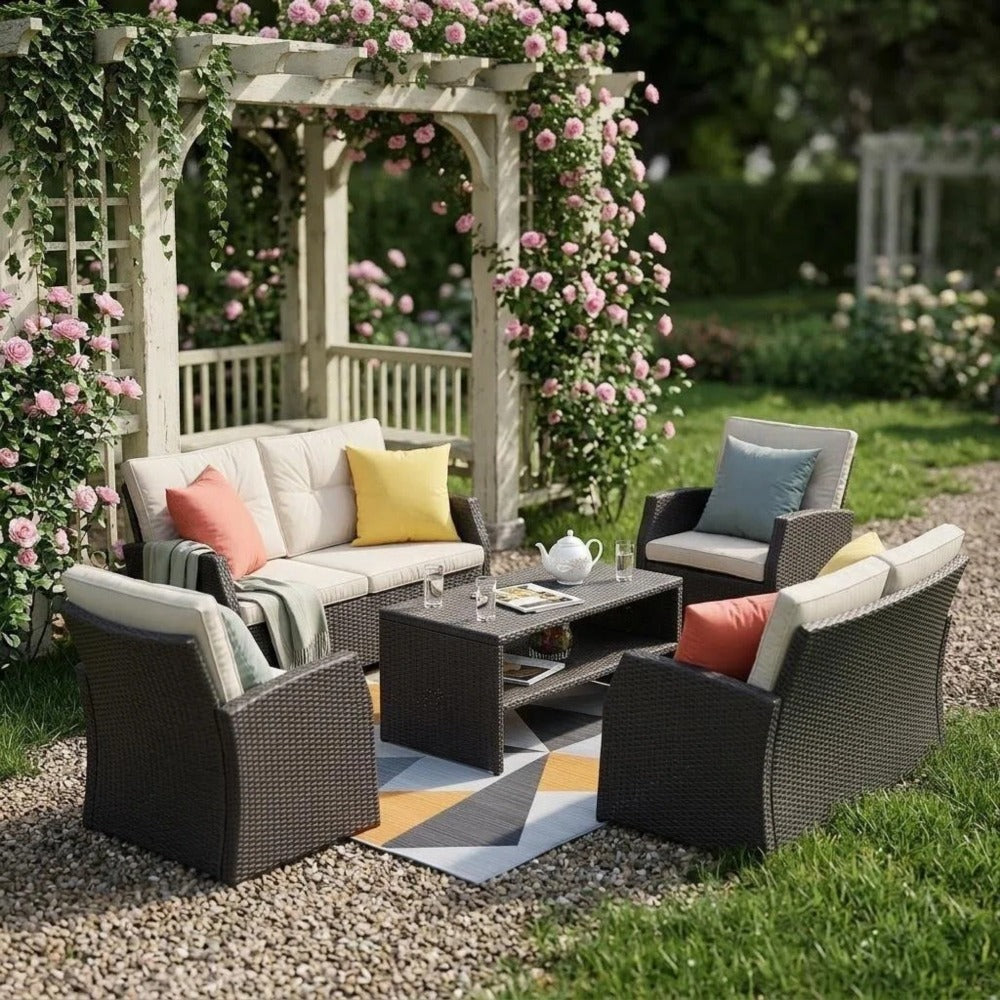 6 Seater Rattan Outdoor Sofa Set with Coffee Table