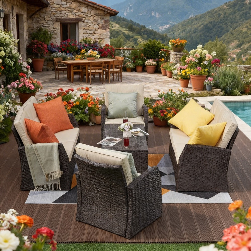 6 Seater Rattan Outdoor Sofa Set with Coffee Table