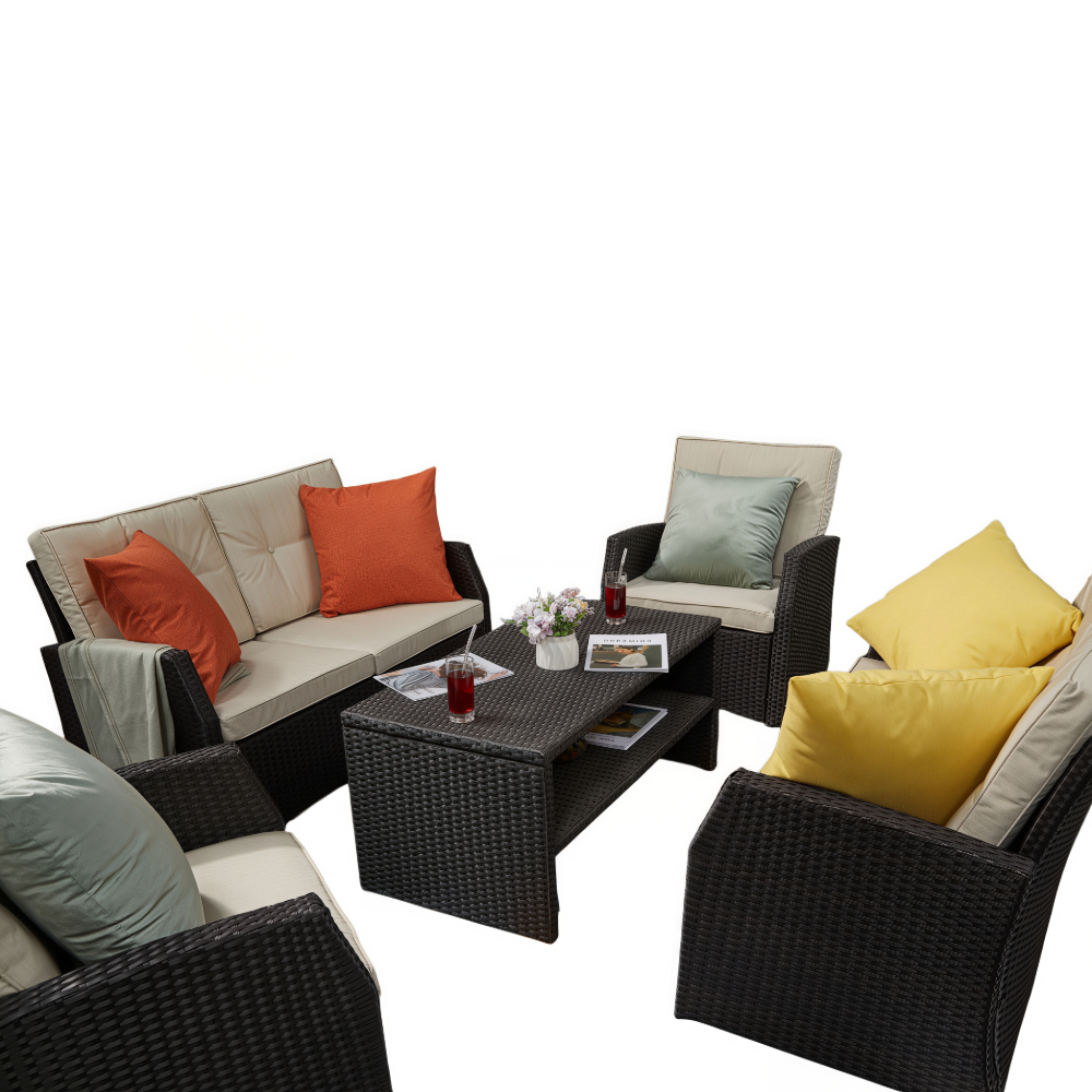 6 Seater Rattan Outdoor Sofa Set with Coffee Table