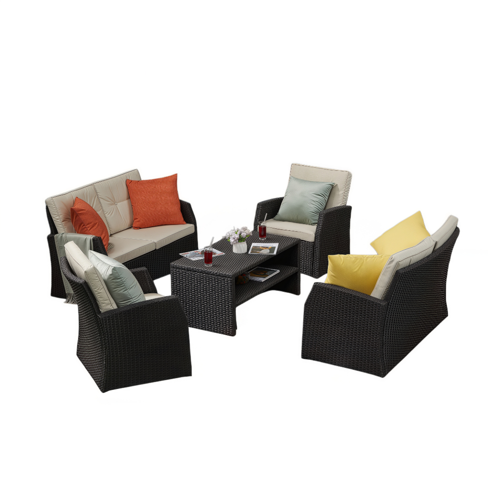6 Seater Rattan Outdoor Sofa Set with Coffee Table