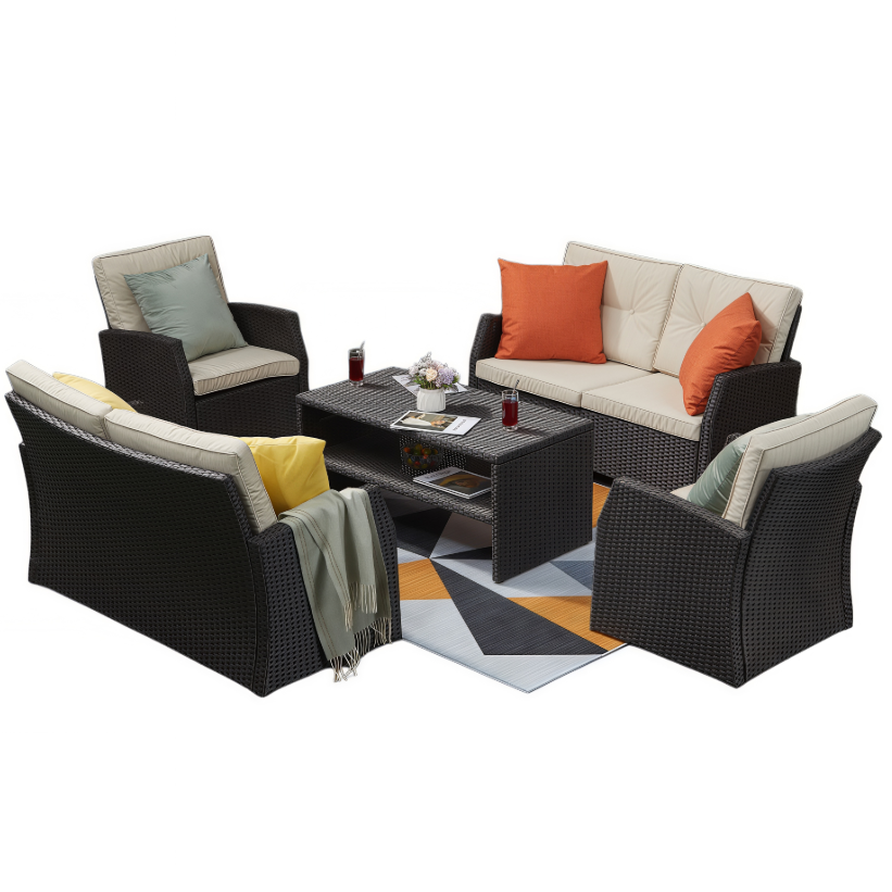 6 Seater Rattan Outdoor Sofa Set with Coffee Table
