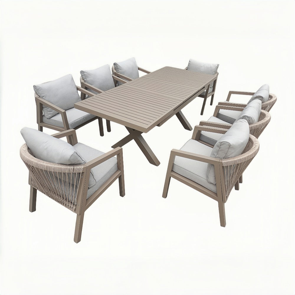 6 and 8 Seater Aluminium Garden Dining Set with Extension Dining Table