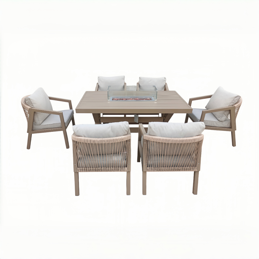 6 Seater Aluminium Garden Dining Set with Firepit Table Option