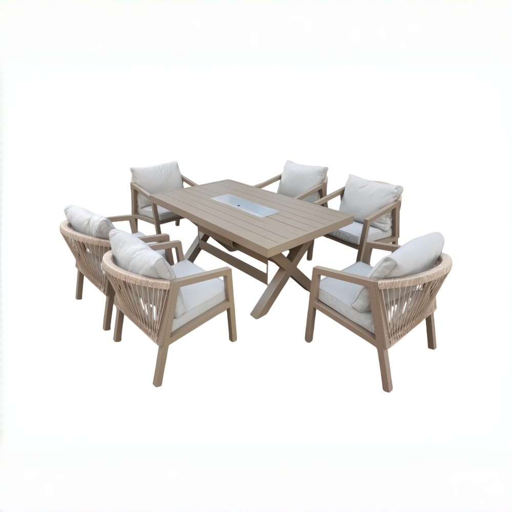 6 Seater Aluminium Garden Dining Set with Firepit Table Option