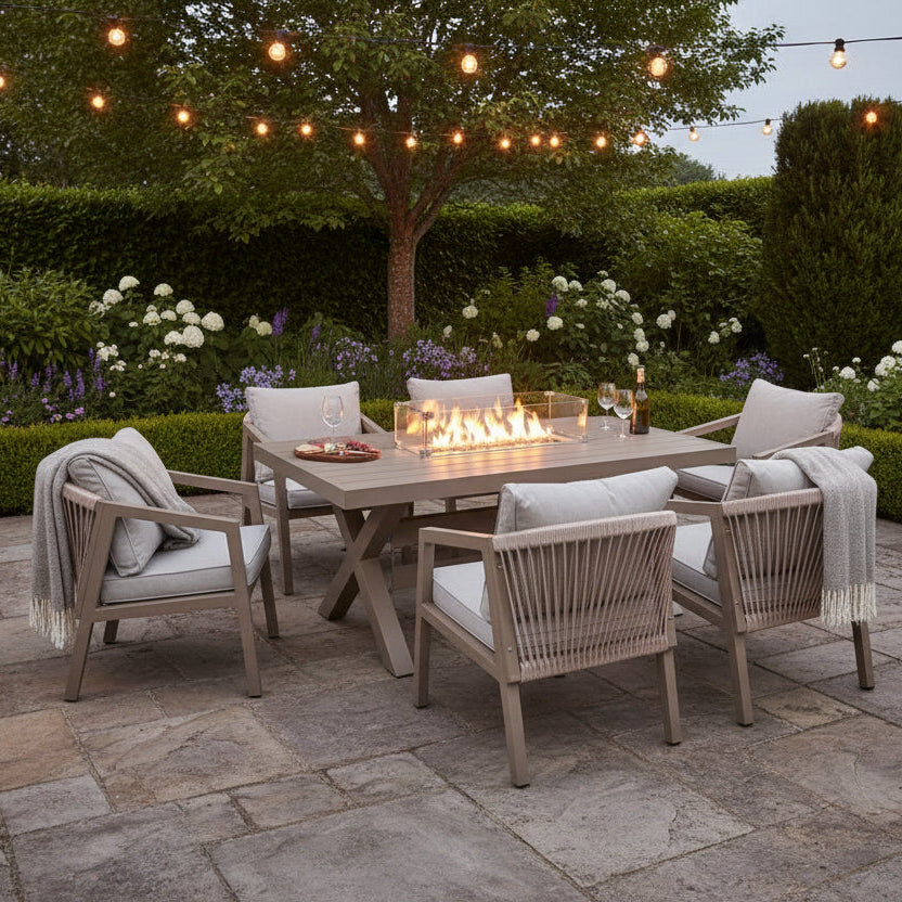 6 Seater Aluminium Garden Dining Set with Firepit Table Option
