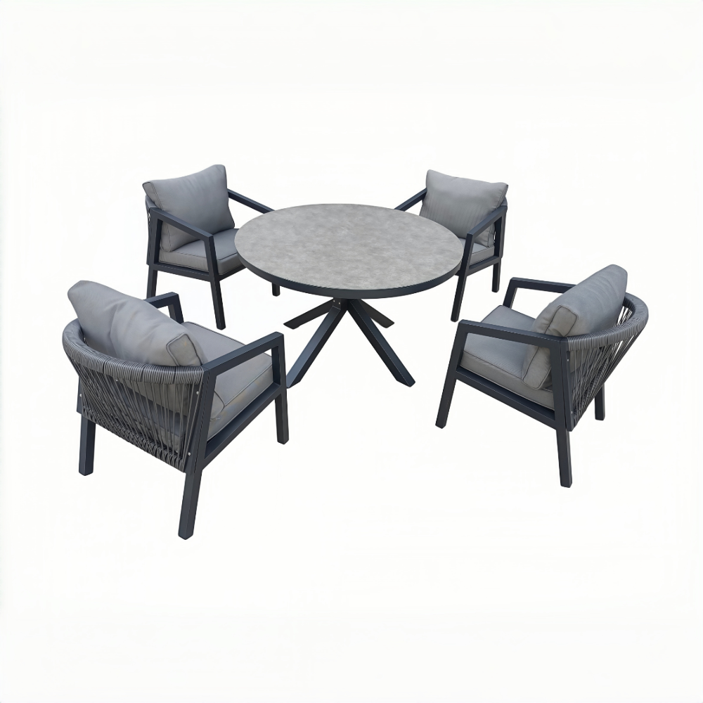 4 Seater Rope Garden Furniture Dining Set with Round Table