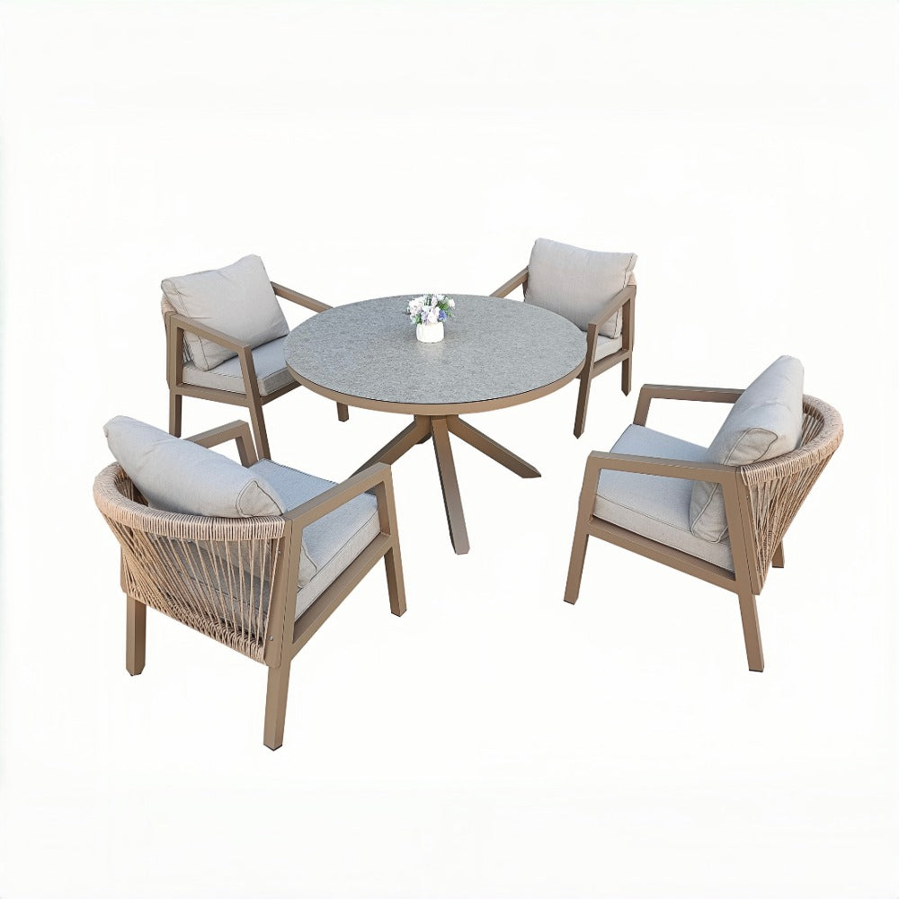 4 Seater Rope Garden Furniture Dining Set with Round Table