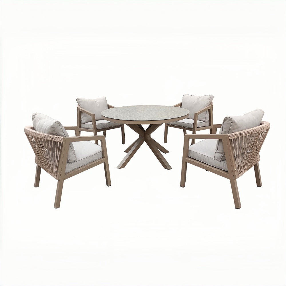 4 Seater Rope Garden Furniture Dining Set with Round Table
