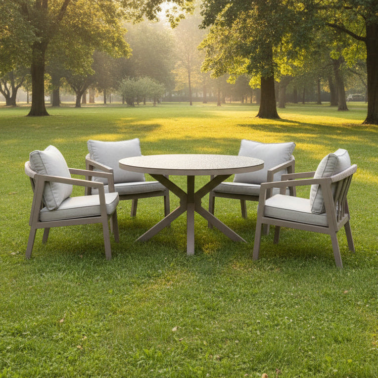 4 Seater Rope Garden Furniture Dining Set with Round Table