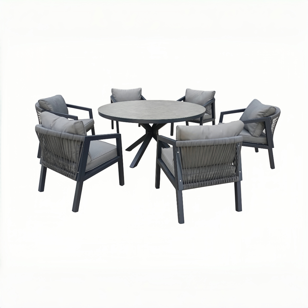 6 Seater Rope Garden Furniture Dining Set with Round Table